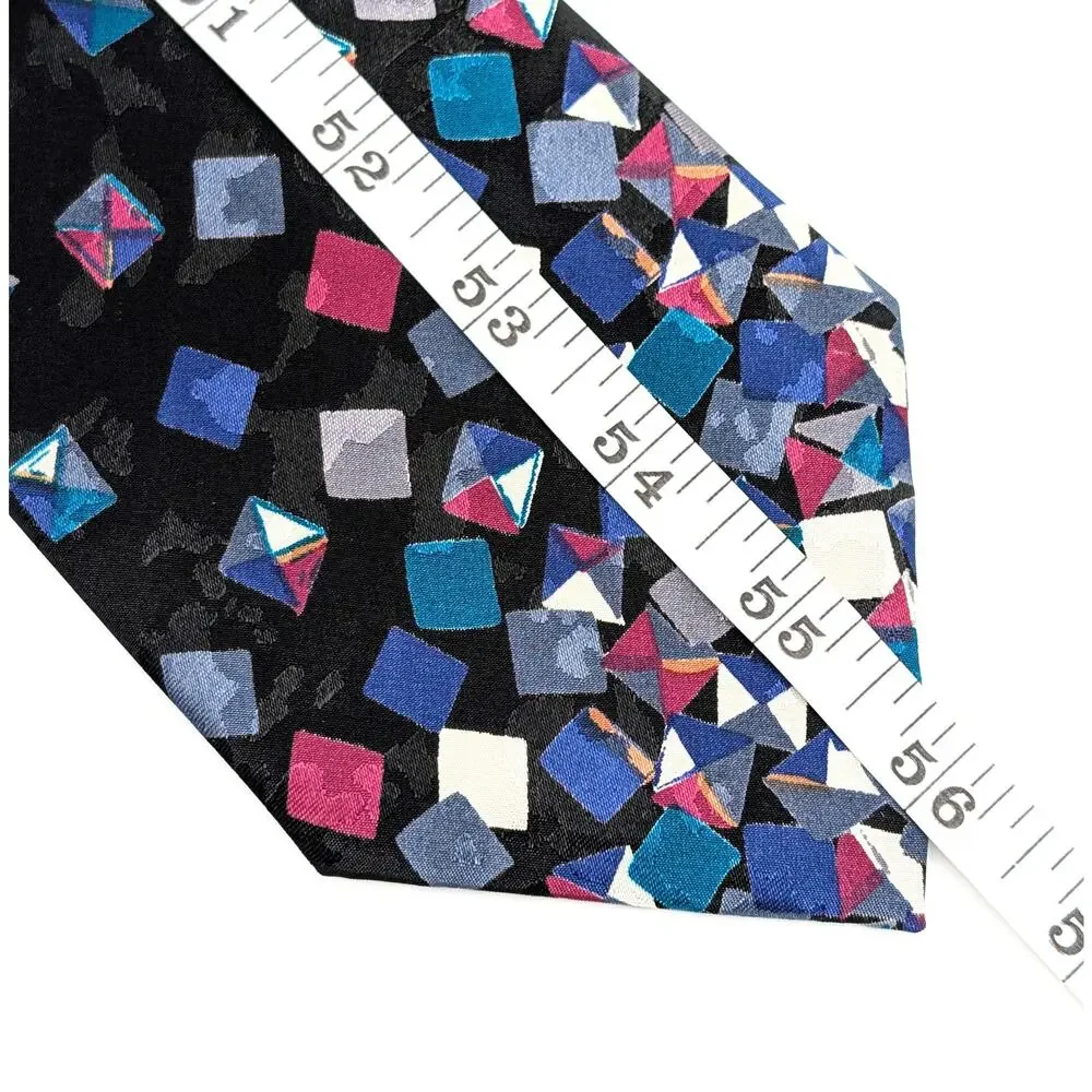 Vintage 90s Gitano Men’s Tie Wide Abstract Geometric Squares Black Multicolor